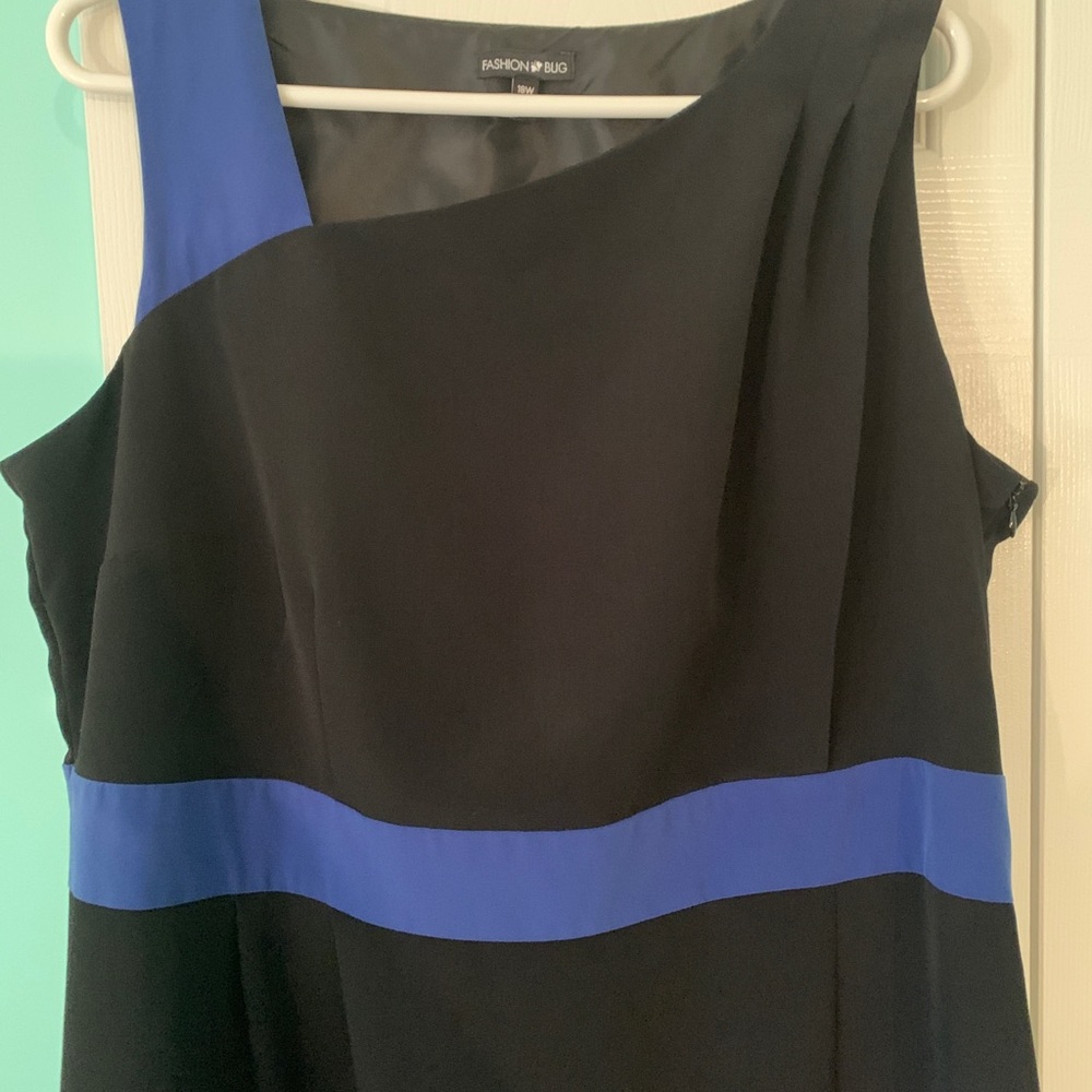 Fashion Bug Black One-Shoulder Dress with Blue Accents